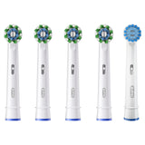 Oral-B CrossAction Electric Toothbrush Replacement Brush Heads, Black, 4 Count + 1 Sensitive White