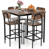 Giantex 5-Piece Dining Table Set W/Counter Height Table & 4 Bar Stools, Industrial Kitchen Dining Set W/Footrest & Backrest