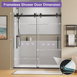 AVKENOEDY Shower Door,60" W x 74" H Frameless Shower Door,Double Sliding Shower Door with Premium 1/4" (6mm) Thick Tempered Glass, Stainless Steel, Matte Black