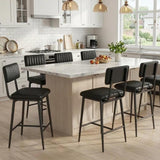 IDEALHOUSE Bar Stools Set of 6 w/Back & Footrest, Counter Height Bar Stools Set of 6 with Thick Cushion & Thickened Metal Legs, Upholstered Counter Height Bar Stools for Island, Counter Bar, Black