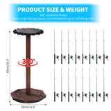 Lnmuzm 360 Degree Rotating Wood Fishing Rod Holder, fishing pole holders for garage up to 16 Fishing Rods, Fishing Gear Equipment Storage Organizer for Garage, Basement, or Shed Round