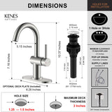 KENES Brushed Nickel Bathroom Faucet Single Handle Modern Prep Wet Bar Sink Faucet Bathroom Sink Faucets with Drain Assembly & Deck Plate, Farmhouse RV Camper Outdoor Utility Faucet, KE-9005B