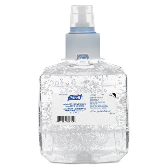 Purell Advanced Green Certified Hand Sanitizer Gel, 1200 mL Sanitizer Refill for Purell LTX Touch-Free Dispenser (Pack of 2) - 1903-02 Purell