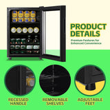 WANAI Small Beverage Refrigerator Cooler 1.3 Cu.Ft, 45 Can Black Mini Small Fridge with Glass Door Adjustable Shelves for Soda Beer Wine, Suitable for Bedroom Bar Office