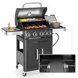 MFSTUDIO 4 Burner Gas BBQ Grill Griddle Combo w/Side Burner, Black