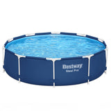 Bestway Steel Pro 10 Foot x 30 Inch Round Framed Above Ground Outdoor Backyard Swimming Pool Set with 330 GPH Filter Pump, Blue
