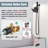 Aolemi Shower Tub Faucet Set with Handheld Spray Shower System Single Shower Rainfall Head and Handle with Tub Spout Combo Rough-in Valve Included Shower Trim Kit 6 Inch Shower Head, Matte Black