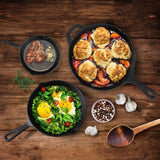 Suteck Cast Iron Skillets 3 piece set | 6", 8" & 10" Pre-Seasoned Cast Iron Pans with 3 Silicone Heat-Resistant Holders - Indoor and Outdoor Use