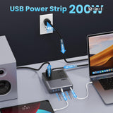 12-in-1 Charging Station USB C Power Strip with 5ft Cord and Plug,200W GaN IV USB C Charger Block,4 AC Outlets,8 USB for MacBook,iPhone 18/17/16/15,Fast Charging Desktop Charger for Office,Home
