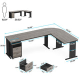 83" L-Shaped Executive Desk, Large Office Desk with Drawes, Industrial Corner Computer Table with File Cabinet