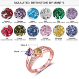 Oseew Personalized 14K Yellow Gold 2 Birthstones Rings Mother's Ring 10k solid Rose Gold 2 Birthstones Rings 14k gold for Mom Jewelry 18K yellow gold Personailzed 2 Birthstones Rings(Rose Gold)