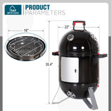 MFSTUDIO 18" Vertical Smoker and BBQ Grill, Pure Porcelain-Enameled Cooker, Heavy Duty Charcoal & Woods Outdoor Grill for Smoker, Black