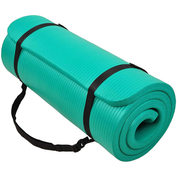 BalanceFrom All-Purpose 1-Inch Extra Thick High Density Anti-Tear Exercise Yoga Mat with Carrying Strap (Green) BalanceFrom