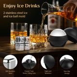 Electric Whiskey Smoker Kit with 7 Light Modes,Rechargeable Cocktail Smoker with 10 Natural Wood Chips,Food-Grade Stainless Steel Ice Cubes & Mold