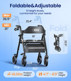 VOCIC Walkers for Seniors, Z21 Rollator Walker with Seat Supports 350lb, 8" Big Wheels for All Terrain, Ergonomic Arc Seat & 6" Ultra Backrest Foldable Walker, Dual Height Adjustment, Lightweight 2025