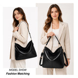 Slouchy Hobo Bags for Women, Large Shoulder Bag with Top Handle, Vintage Crossbody Purse Leather Travel Slouchy Tote Handbag (Black)