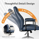 Blue Leather Office Desk Chair with Wheels and Arms, Height Adjustable