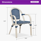 PURPLE LEAF French Bistro Patio Armchairs Set of 2, White Finish, Deep Blue