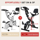 BARWING Stationary Exercise Bike for Home with App,5 IN 1 Foldable Indoor Cycling Bike for Seniors, 350LB Capacity, 6.6 LBS Flywheel，16-Level Magnetic Resistance, Seat Backrest Adjustments