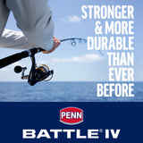 Penn 6'6" Battle IV Spinning Fishing Rod and Reel Combo Kit, 6000 Reel, CNC Gear Technology, Full Metal Body and Sideplate, HT-100 Drag System