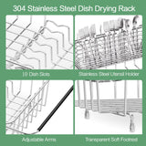 SwetLao Large Sink Dish Drying Rack, Expandable 304 Stainless Steel Metal Dish Drainer Rack Organizer Shelves with Stainless Steel Utensil Holder Over Inside Sink, Rustproof