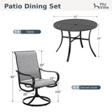 PHI VILLA Patio Dining Set for 4, Round Table & Swivel Mesh Chairs, Grey