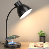 Vicsoon Desk Lamps for Home Office - LED Desk Lamp with Wireless Charger, 3 Color Modes Dimmable Eye-Caring Study Reading Desk Light, Small Flexible Arm Table Lamp for College Dorm Room Bedside, Black