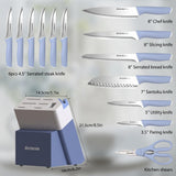 Astercook Kitchen Knife Set with Block and Sharpener 15 Piece German High Carbon Stainless Steel Knives Sharp Blade Dishwasher Safe Deba Knives with Ergonomic Handle, Delicate Blue