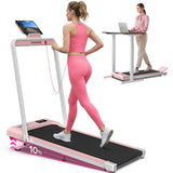 Foldable Treadmill with Incline, Compact Walking Pad Treadmill with Safety Handle Bar, 3.0HP Quiet Under Desk Treadmills for Home/Office