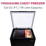 FRIGIDAIRE EFRF5003-BLACK Chest Deep Freezer-Garage-Ready, 5.0 Cu. Ft. Capacity, Black-Adjustable Thermostat-Removable Vinyl Coated Wire Basket-Easy Defrost Drain
