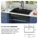 Lordear Granite Composite Kitchen Sink With Waterfall Faucet 33x22 Inch Drop In Kitchen Sinks Black Quartz Single Bowl Multifunctional Workstation Topmount Sink