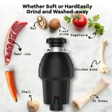 Garbage Disposal, 1/2 HP for Kitchen Sink Quiet with Stopper, Power Cord, Stainless Steel, Continuous Feed Food Waste Disposer