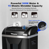 58 dB Paper Shredder for Home Office, 15 Sheet, P-4 Cross Cut Shredders with 5.8 Gallons Bin Shreds CD, Credit Card Wingwise