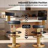 Swivel Bar Stools, Counter Height Stools with Gold Stainless Steel, Black