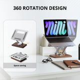 wood Laptop Stand for Desk, Laptop Riser with 360 Rotating Walnut Base, Adjustable Laptop Stand