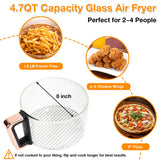 4.7QT Glass Air Fryer, 360° Viewable Glass Air Fryer Non Toxic, 6-IN-1 Preset Cook Modes, Digital Display, and More, White