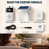 Wireless Video Doorbell Camera with Chime, WiFi & Solar Charging Rain Cover