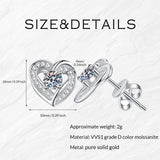 MBSUUH Real Solid Gold Heart Stud-Earrings with D Color Vvs1 Clarity Round Cut Moissanite Pearl Jewelry for Women Men(MoissB)