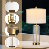 Table Lamps Set of 2 with Touch Control, 27" Modern Glass Bedside Lamps with USB A+C Ports, 3-Way Dimmable Nightstand Lamp with Vertical Grained Glass, Bedside Table Lamps, Desk Lamp for Bedroom