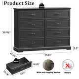Farmhouse 8 Drawers Dresser for Bedroom, 54" Wide Modern Chest of Drawers with Deep Drawers & Bar Handles, Rustic Wood Dresser TV Stand, Wooden Closet Storage Organizer for Living Room, Hallway, Black