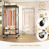 P6 Mini Rolling Clothes Rack Heavy Duty, Clothing Racks for Hanging Clothes, 23.6''W x 14''D x 74.6''H, Black FUTASSI