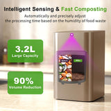 Growell Electric Composter for Kitchen, 3.2L Smart Odorless Compost Bin, Low Noise & Odorless, Indoor Countertop Food Waste Composter with LED Display, One-Touch Operation, Auto-Cleaning, EC04