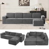 Furnify 136" Modular Sectional Sofa with L-Shape Chaise, Right/Left Facing Deep Seat Cloud Couch, No Assembly Required, Upholstered Couch for Living Room Bedroom (Deep Grey, Plush Corduroy Fabric)