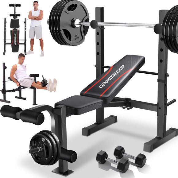 OPPSDECOR Weight Bench Set, 600LBS Adjustable Bench Press Set with Squat Rack & Leg Extension, Folding Workout Bench Set for Full Body Workout, Standard Weight Training Benches for Home Gym Exercise OPPSDECOR