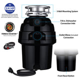 Eco Logic 3/4 Horsepower Garbage Disposal with Removeable Splash Guard, Attached Power Cord and Standard 3-Bolt Mounting System, Continuous Feed Disposer