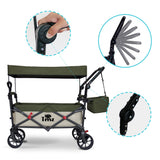 TMZ Collapsible Folding Outdoor Utility Wagon with Removable Canopy - 265lbs Heavy Duty Trolley with Rubber Wheels (Beige/Green)