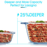 NUTRIUPS 1.5+2.4+3.7Qt Deep Glass Baking Dish, 11.5x8x3 in & 9.5x7x2.7 in & 8x6x2.4 in 3-Pack Deep Lasagne Dish with Lids for Oven, Rectangular Glass Bakeware