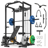 Mikolo F4 2.0 Power Cage with Dual-Track Smooth Pulley System, 1200LBS Power Rack with Leg Hold-Down for Heavy LAT Pulldowns, All-in-One Squat Rack