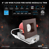 LUXRITE 6-Pack 4 Inch Square LED Recessed Lights with J-Box, 5CCT 2700K-5000K, 2 Hour Fire Rating, 15 Watts, 1000 Lumens, 38° Spotlight, Dimmable, IC Rated, Wet Rated, ETL - Bronze Trim
