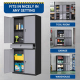 Fesbos 71" Metal Cabinet-Black&Gray Heavy Duty Storage File Cabinet Steel Tool Cabinets with Shelves